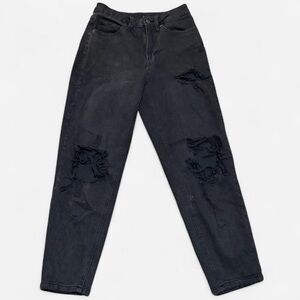Black High-Waisted Distressed Mom Jeans